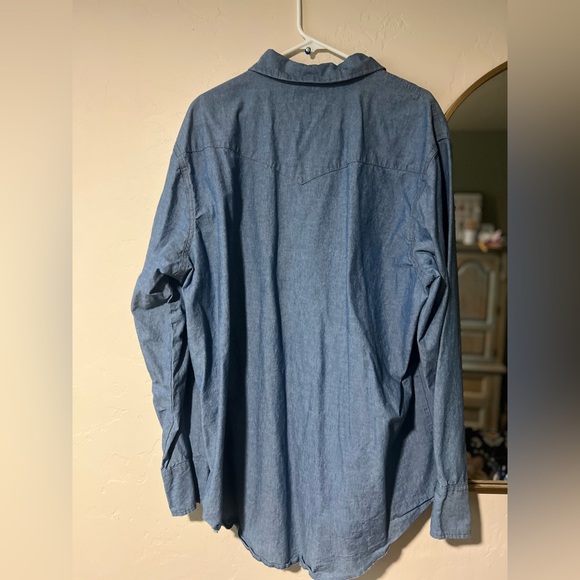 Wrangler Western Pearl Snap Light Wash Denim Long Sleeve Shirt Mens 2XL Tall - Picture 7 of 10